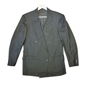 Kiton Napoli Blazer 42L Charcoal Gray Diamonte Blu Wool Double Breasted *Read